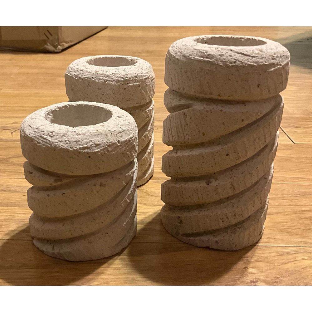 Set of 3 Stone Porous Candle Holders Various Heights Made in Mexico 1.5” Opening